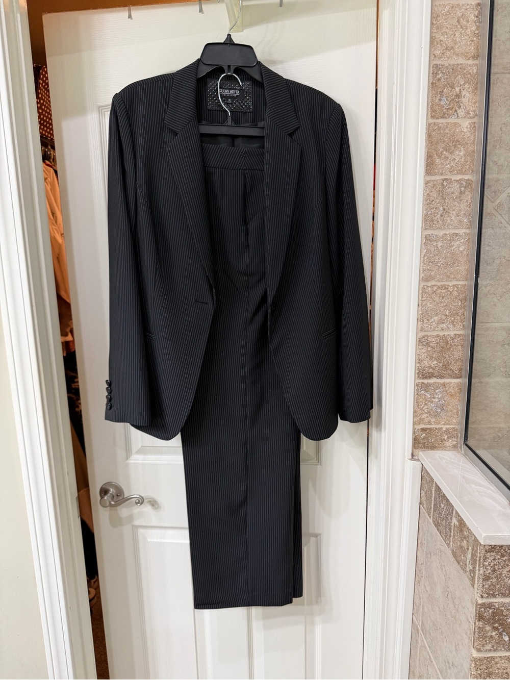 Classic Black Pinstripe Women’s Suit Jacket and Trousers